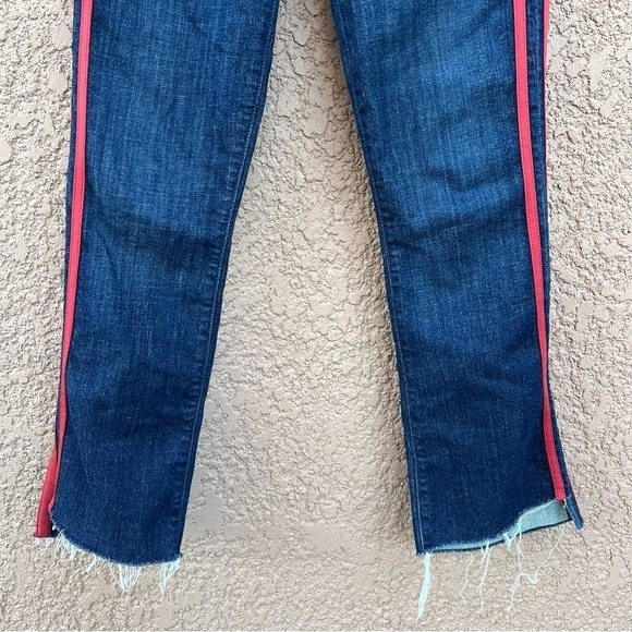 MOTHER Insider Crop Step Fray in Speed Racer‎ Red Stripe Raw Hem Jeans 24 - Picture 7 of 17
